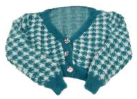 Petrolehovo-biele vzorované pletené bolerko