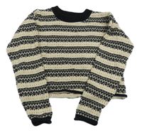 Béžovo-čierny pruhovaný crop sveter primark