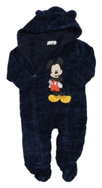 Tmavomodrá chlupatá podšitá kombinéza s Mickey a kapucí Disney