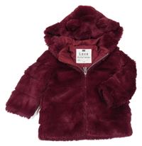 Burgundy kožušinová podšitá bunda s kapucňou F&F