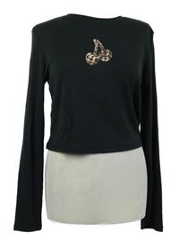 Nové - Dámske čierne crop tričko s třešničkami Primark