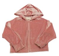 Ružová zamatová prepínaci crop mikina s kapucňou btween