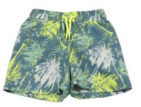 Zeleno-žlto-biele plážové kraťasy s palmami Tu