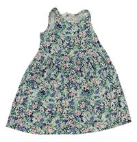 Světemodro-farebné kvietkovane bavlnené šaty H&M