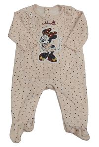 Světlerůžový sametový puntíkatý overal s Minnie Disney