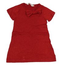 Červené pletené trblietavé šaty s mašlou H&M