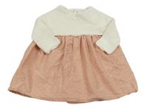 Smetanovo-růžové pletené šaty s puntíkatou sukní 