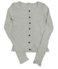 Biele rebrované tričko s gombíky H&M