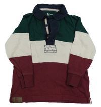 Tmavozeleno-bielo-vínové polo tričko Tu