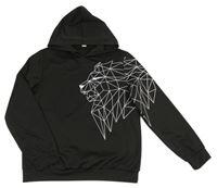 Čierna športová mikina so lvem a kapucňou SHEIN