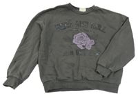 Tmavosivá mikina s nápisom a růží C&A