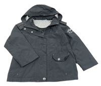 Tmavosivá šušťáková jarná bunda s kapucňou