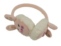 Světlerůžovo-bílé pletené klapky na uši - zajíček