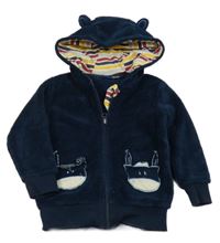 Tmavomodrá chlpatá prepínaci mikina s oslíky a kapucňou Lupilu