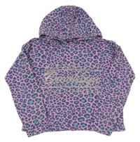 Lila-tmavomodro-azurová vzorovaná crop mikina s nápisem a kapucí George