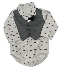 Bílé košilové body s mývaly, vestou a motýlkem Shein