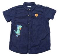 Tmavomodrá rifľová košeľa s dinosaurom
