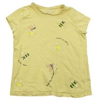 Žlté tričko s kvietkami a včelkami z flitrů F&F