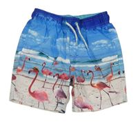 Modro-bílé plážové kraťasy s plameňáky Primark 