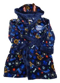 Tmavomodrý chlpatý župan s Paw Patrol a kapucňou