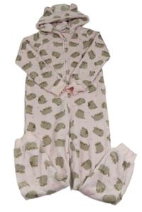 Světlerůžová chlupatá kombinéza s kočkami Pusheen