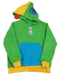 Zeleno-modro-žltá mikina s kapucňou