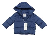 Nové - Tmavomodrá šusťáková prošívaná zimní bunda s kapucí F&F