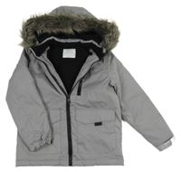 Šedá šusťáková zimní bunda s kapucí Primark