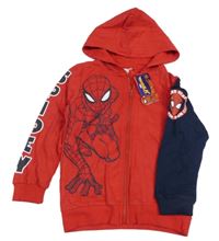 Nové - Červeno-tmavomodrá propínací mikina se Spider-manem a kapucí Marvel