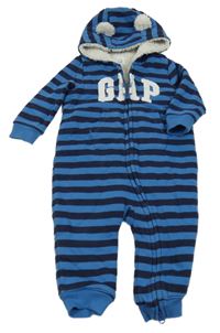 Tmavomodro-modrá pruhovaná tepláková zateplená kombinéza s logem a kapucí GAP