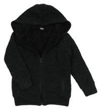 Šedo-černý melírovaný propínací zateplený svetr s kapucí Tu