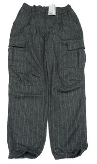 Nové - Čierno-biele pruhované cargo nohavice H&M