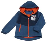 Tmavomodro-modrá softshellová bunda s nápisem a kapucí Mana