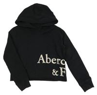 Černá crop mikina s logem a kapucí Abercrombie&Fitch
