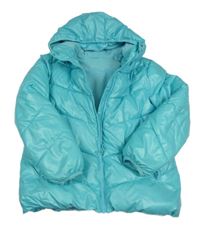 Tyrkysová šusťáková prošívaná zimní bunda s kapucí Dunnes