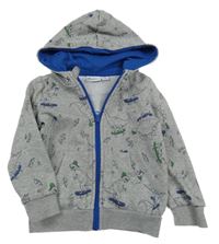 Sivá prepínaci mikina s dinosaurami a kapucňou Impidimpi