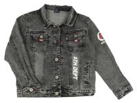 Sivá rifľová bunda s nápismi Happy House