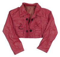 Ružový koženkový crop cardigan
