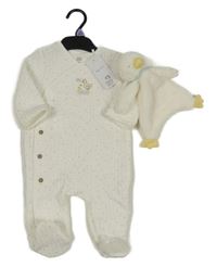 Nové - 2set - Bílý teplákový overal s husami + plyšový usínáček F&F