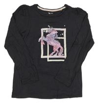 Tmavosivé tričko s jednorožcem z flitrů TU