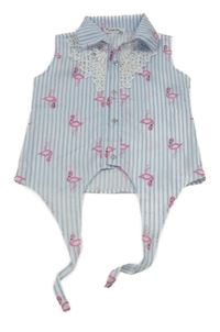 Bielo-modrá pruhovaná crop blúzka s plameňáky a zavazováním Luisa Chic