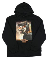 Černá mikina s tygrem a kapucí C&A