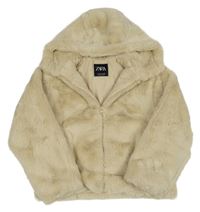 Béžová kožušinová zateplená bunda s kapucňou zara