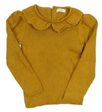 Medový melírovaný rebrovaný sveter s golierikom Next