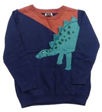 Tmavomodro-hrdzavý sveter s dinosaurom Monsoon