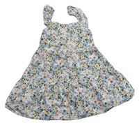 Smotanové kvetované plátenné šaty s volánikmi PRIMARK