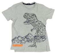 Bielo-svetlošedá -čierne melírované tričko s dinosaurom George