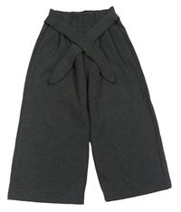 Tmavošedo-černé pruhované melírované culottes kalhoty se zavazováním Zara