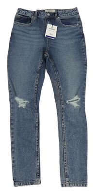 Modré šisované skinny rifle s děravými koleny New Look
