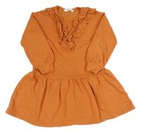 Tehlové teplákové šaty s volániky s madeirou H&M